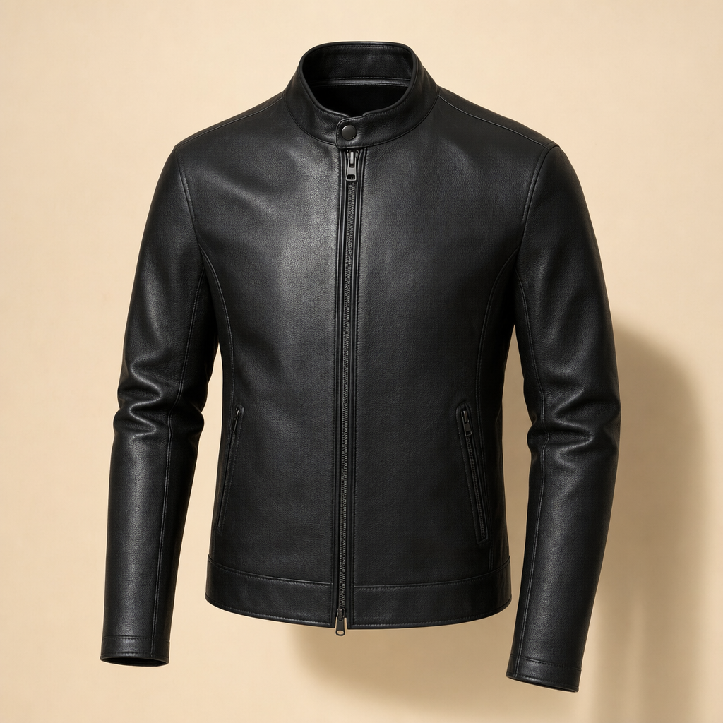 Atelier Leather Jacket in deep charcoal with a soft matte finish